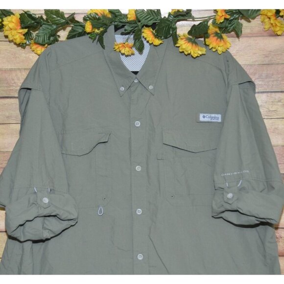 Columbia PFG Men's Sage Green Long Roll Tab Sleeves Button Front Shirt Size 2XL - Picture 6 of 14